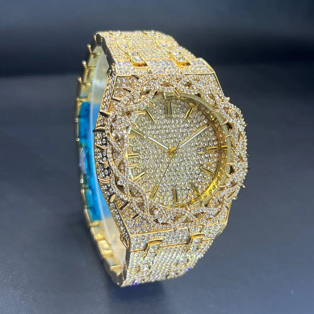 New Luxury Watch For Men Brand MISSFOX Hip Hop lced Out Diamond Watches Fashion  Hollow Out Quartz Clock 2025 Man Dropshipping