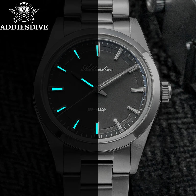 ADDIESDIVE 36mm Top Luxury Quartz Wristwatches VH31 Movement BGW9 Super Luminous 316L Stainless Steel 10Bar Waterproof Men Watch
