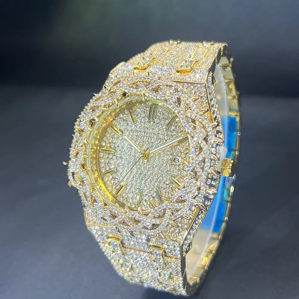 New Luxury Watch For Men Brand MISSFOX Hip Hop lced Out Diamond Watches Fashion  Hollow Out Quartz Clock 2025 Man Dropshipping
