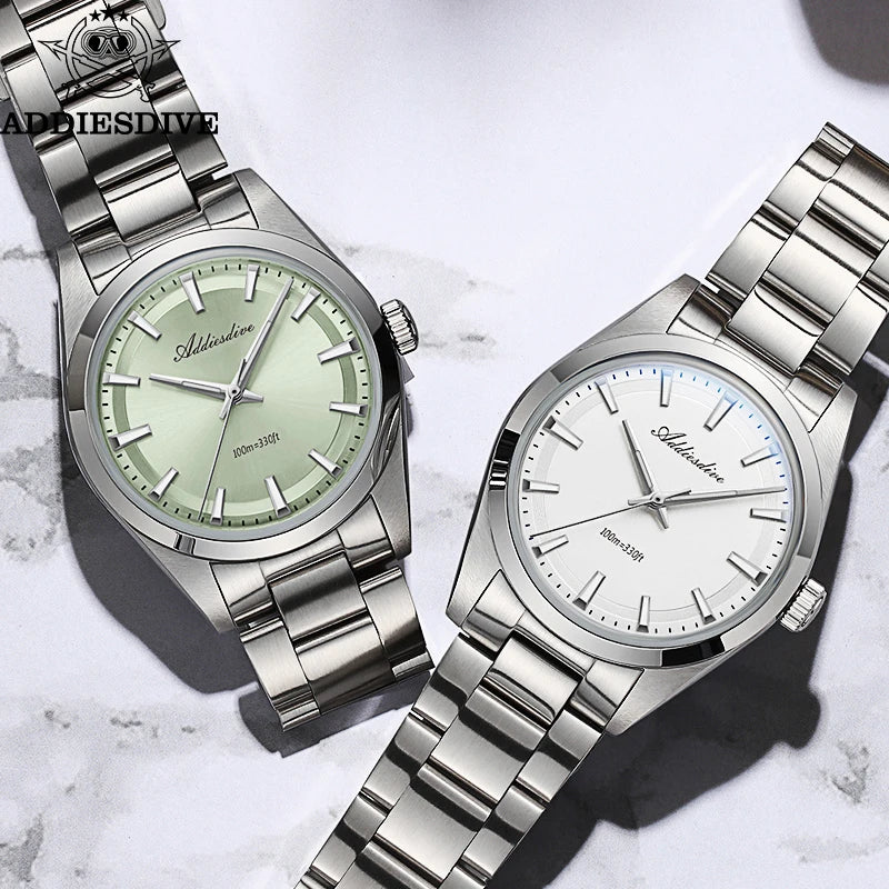 ADDIESDIVE 36mm Top Luxury Quartz Wristwatches VH31 Movement BGW9 Super Luminous 316L Stainless Steel 10Bar Waterproof Men Watch